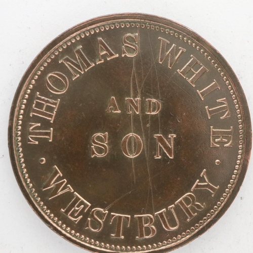 165 - 1857 Tasmania token: Thomas White & Son Westbury, high grade. UK P&P Group 0 (£6+VAT for the first l... 