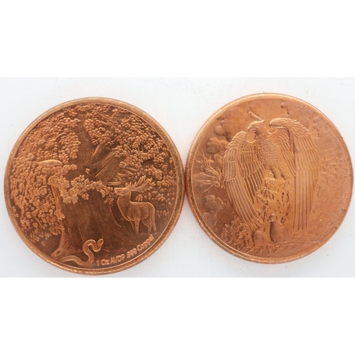 172 - Two 1oz copper bullion rounds. UK P&P Group 1 (£16+VAT for the first lot and £2+VAT for subsequent l... 