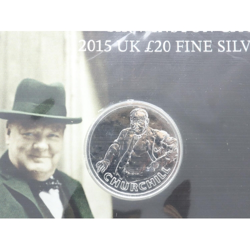 175 - Royal Mint, Sir Winston Churchill 2015, silver proof £20 coin, in sealed pack. UK P&P Group 0 (£6+VA... 