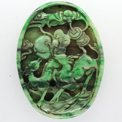 179 - Carved jade panel depicting animals, 85 x 65 mm. UK P&P Group 1 (£16+VAT for the first lot and £2+VA... 