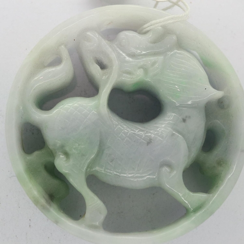 184 - Circular carved jade panel, D: 55 mm. UK P&P Group 1 (£16+VAT for the first lot and £2+VAT for subse... 