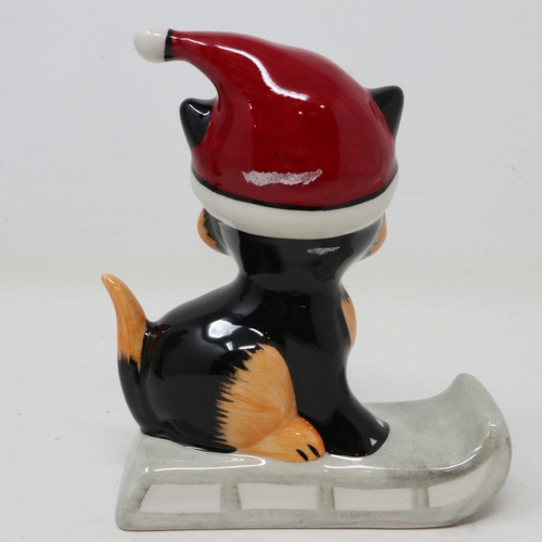 227 - Lorna Bailey cat on sledge, no cracks or chips, H: 14 cm. UK P&P Group 1 (£16+VAT for the first lot ... 