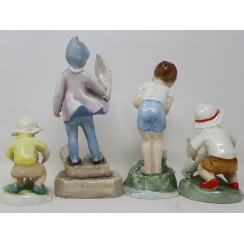 247 - Four Royal Worcester figurines, Fantales, Young Farmer, Christopher, and Snowy, all modelled by Fred... 