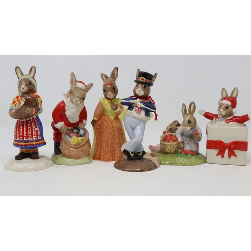 279 - Six Royal Doulton Bunnykins figurines, no cracks or chips, largest H: 11 cm. UK P&P Group 2 (£20+VAT... 