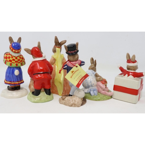 279 - Six Royal Doulton Bunnykins figurines, no cracks or chips, largest H: 11 cm. UK P&P Group 2 (£20+VAT... 