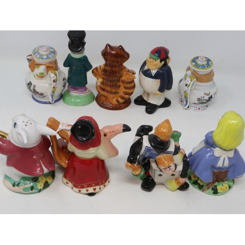 284 - Nine Paul Cardew for Beswick Alice In Wonderland figurines and cruets, no cracks or chips, largest H... 