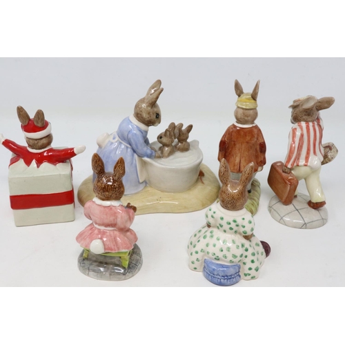 295 - Six Royal Doulton Bunnykins figurines, no cracks or chips, largest H: 11 cm. UK P&P Group 2 (£20+VAT... 