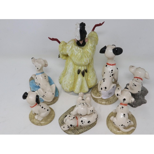 296 - Seven Royal Doulton figurines from Disney's 101 Dalmatians, no cracks or chips, largest H: 17 cm. UK... 