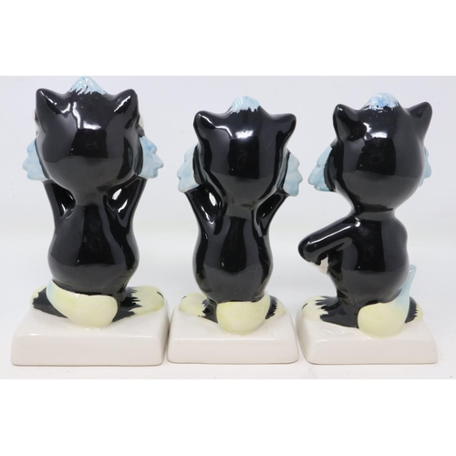 299 - Set of three Lorna Bailey cats, Hear No Evil, See No Evil, and Speak No Evil, no cracks or chips, H:... 