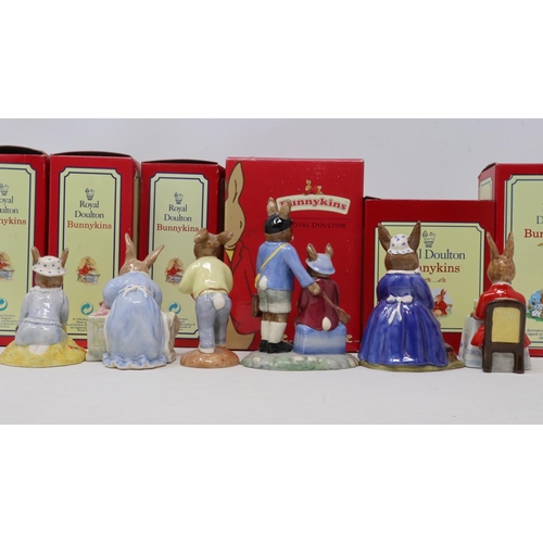 300 - Six Royal Doulton Bunnykins figurines, all boxed, Happy Birthday Bunnykins and Mrs Bunnykins are sec... 