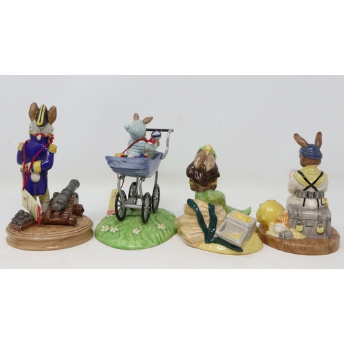 303 - Four Royal Doulton Bunnykins figurines, no cracks or chips, largest H: 13 cm. UK P&P Group 2 (£20+VA... 