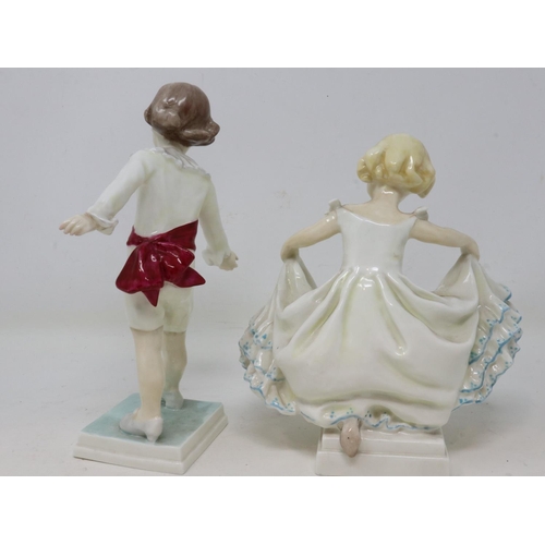 308 - Two Royal Worcester figurines, Masquerade and Masquerade Boy 3359, modelled by Freda Doughty, no cra... 