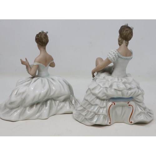 312 - Two Wallendorf porcelain dancer figurines, no cracks or chips, largest H: 16 cm. UK P&P Group 2 (£20... 