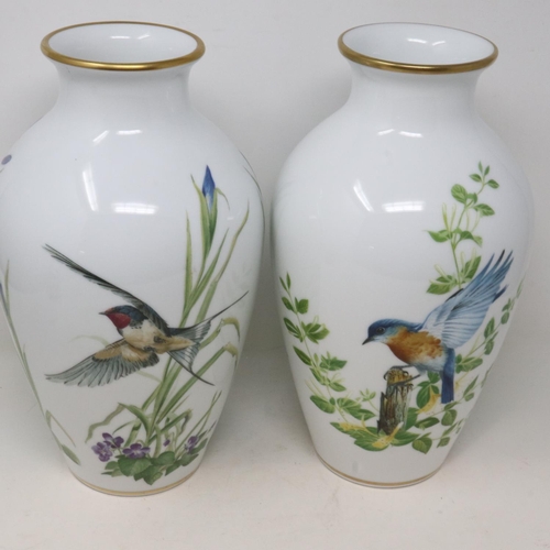 316 - Two porcelain vases by The Franklin Mint, Meadowland Bird Vase, and Bluebirds of Summer Vase, no cra... 