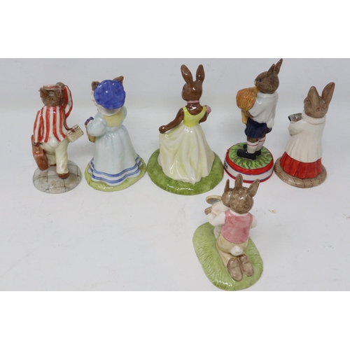 318 - Six Royal Doulton Bunnykins figurines, no cracks or chips, largest H: 13 cm. UK P&P Group 2 (£20+VAT... 