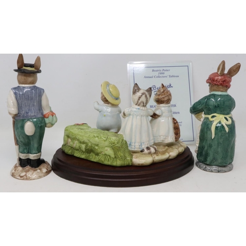 325 - Three Beswick Beatrix Potter figurines, including Mittens, Tom Kitten and Moppet group, with stand a... 