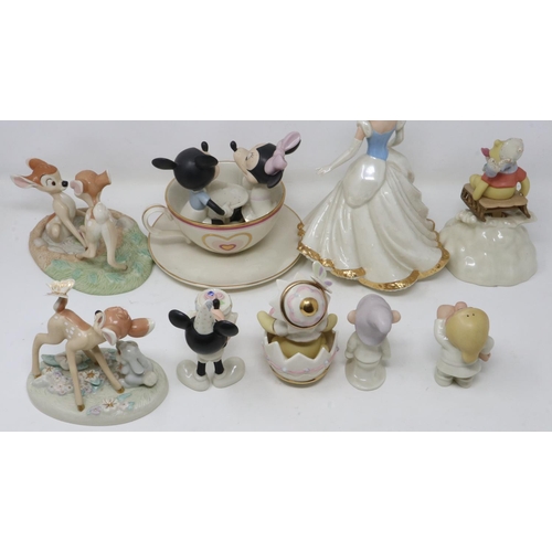 326 - Nine figurines from the Disney showcase collection by Lennox (USA), no cracks or chips, largest H: 2... 