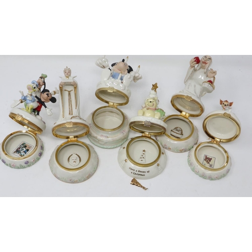 334 - Six Lenox Disney figural treasure boxes, no cracks or chips, largest H: 16 cm. UK P&P Group 2 (£20+V... 