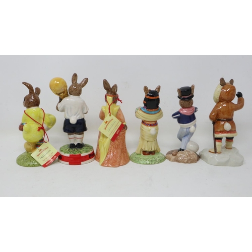 357 - Six Royal Doulton Bunnykins figurines, no cracks or chips, largest H: 12 cm. UK P&P Group 2 (£20+VAT... 