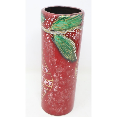 358 - Anita Harris cylindrical vase in the Baubles pattern, signed in gold, no cracks or chips, H: 22 cm. ... 