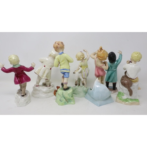 359 - Seven Royal Worcester Months of the Year figurines modelled by Freda Doughty, no cracks or chips, la... 