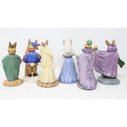 367 - Six Royal Doulton Bunnykins figurines, no cracks or chips, largest H: 12 cm. UK P&P Group 2 (£20+VAT... 