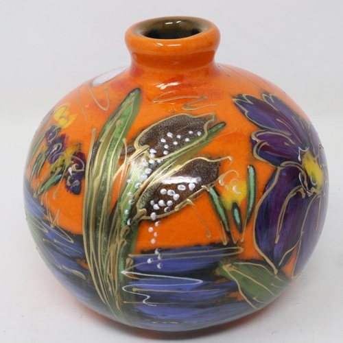 372 - Anita Harris vase in the Dragonfly pattern, signed in gold, no cracks or chips, H: 12 cm. UK P&P Gro... 