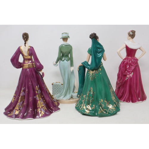 375 - Four Royal Worcester figurines, largest H: 27 cm, emerald princess has losses to flower in hair, oth... 