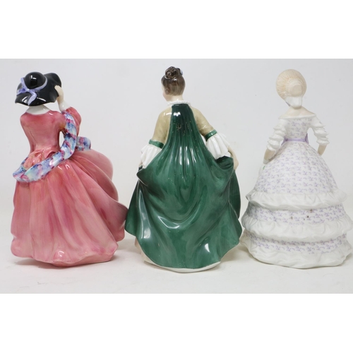 386 - Two Royal Doulton figurines, Top O The Hill HN0849, and Elegance HN2264, and a Royal Worcester crino... 