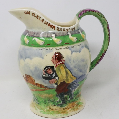 389 - Fieldings Crown Devon musical jug, crazing but no cracks or chips, H: 20 cm. UK P&P Group 2 (£20+VAT... 