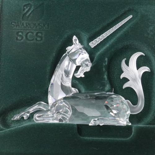 397 - Swarovski Collectors Society, Fabulous Creatures Unicorn, boxed with certificate, horn detached but ... 