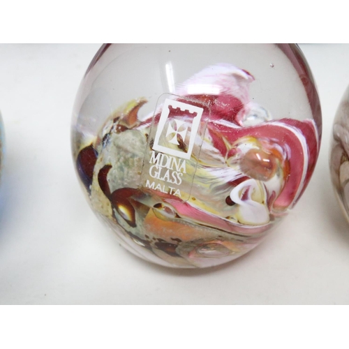 398 - Eight glass paperweights including Mdina. UK P&P Group 2 (£20+VAT for the first lot and £4+VAT for s... 