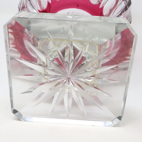 399 - Large Bohemian cut glass thistle form vase, repair to base and chip to rim, H: 28 cm. Not available ... 