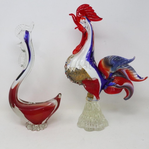 400 - Vintage Murano cockerel and hen, largest H: 36 cm. Not available for in-house P&P