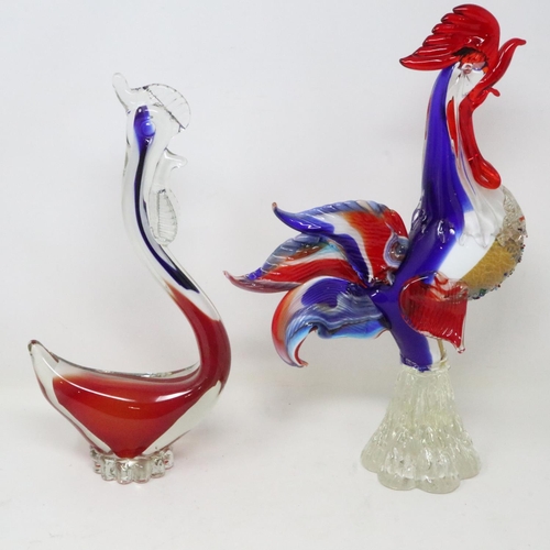 400 - Vintage Murano cockerel and hen, largest H: 36 cm. Not available for in-house P&P