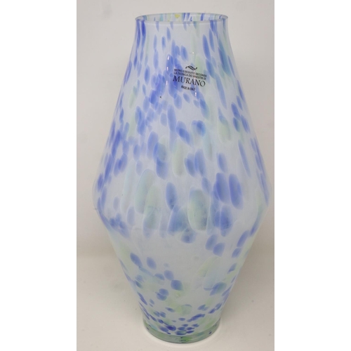 406 - Large Murano blue, white and green shaped vase, H: 38 cm. Not available for in-house P&P