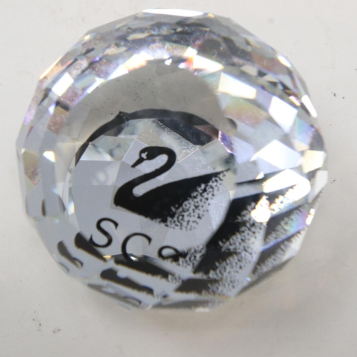 409 - Swarovski 100 years frosted plaque, boxed, and a collectors society paperweight. UK P&P Group 1 (£16... 