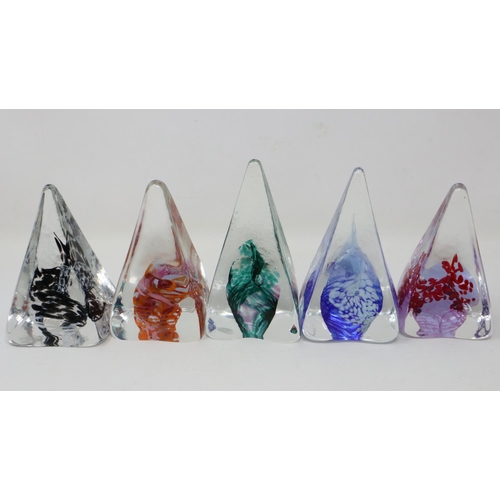 418 - Five Caithness glass paperweights from the Pyramid Twist collection, each H: 11 cm. UK P&P Group 3 (... 