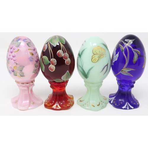 421 - Fenton (USA) limited edition art glass eggs, each signed and numbered to base (4), light surface mar... 