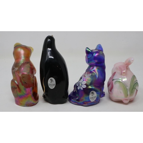 426 - Fenton (USA) art glass animal figurines, each signed to base (4), largest H: 11 cm, small chip to ba... 