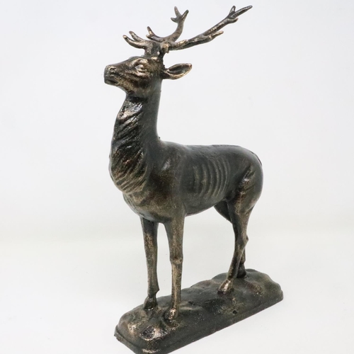 439 - Bronzed cast iron stag on a base, H: 29 cm. P&P Group 2 (£18+VAT for the first lot and £3+VAT for su... 