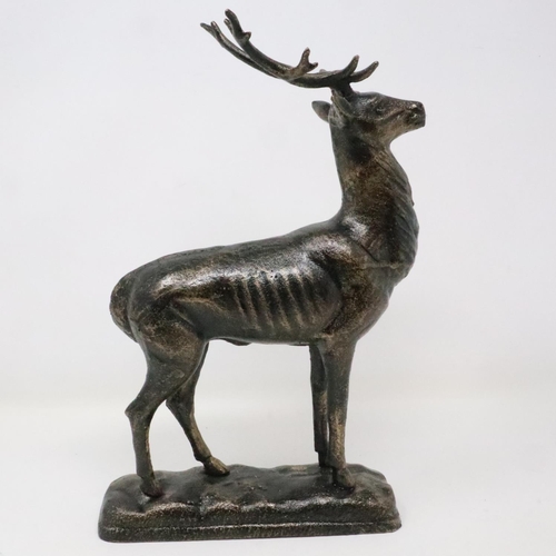 439 - Bronzed cast iron stag on a base, H: 29 cm. P&P Group 2 (£18+VAT for the first lot and £3+VAT for su... 