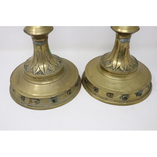 440 - Pair of brass ecclesiastical candlesticks, H: 48 cm, base D: 18 cm. UK P&P Group 3 (£30+VAT for the ... 