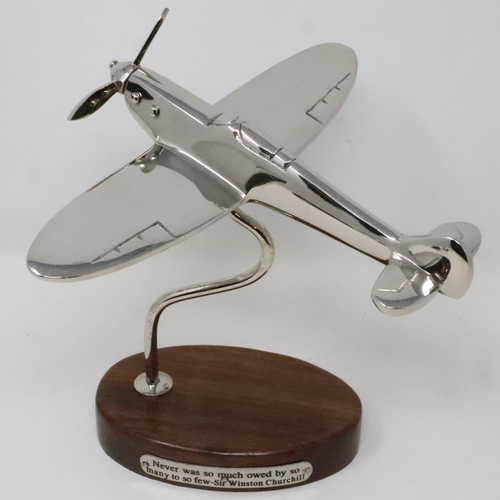 449 - Chrome spitfire model on wooden base, H: 22 cm. UK P&P Group 3 (£30+VAT for the first lot and £8+VAT... 