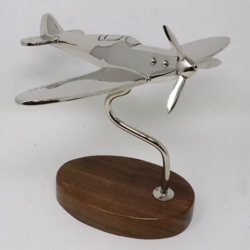 449 - Chrome spitfire model on wooden base, H: 22 cm. UK P&P Group 3 (£30+VAT for the first lot and £8+VAT... 