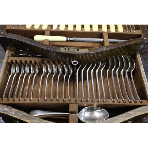 453 - Oak cased canteen of F.C & Co silver plated cutlery and R. Kelly & Sons Ltd stainless steel examples... 