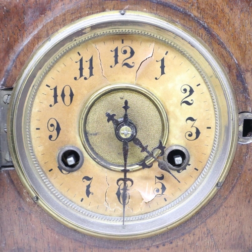 466 - Junghens 19th century walnut cased bracket clock chiming on a gong, working at lotting, H: 45 cm, ce... 