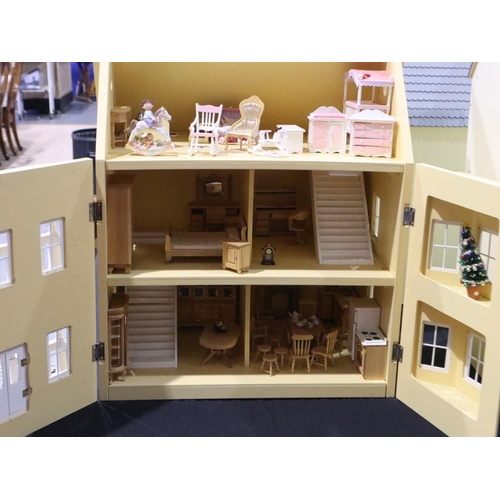 471 - Collectors kit built dolls house with hinged front, hinged roof and furniture contents, 65 x 43 x 72... 