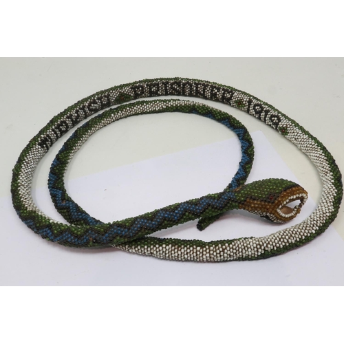 2187 - A Turkish Prisoner of War beaded snake, dated 1919. UK P&P Group 1 (£16+VAT for the first lot and £2... 