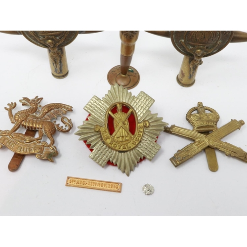 2229 - WWI trench art, including two cross-form pieces mounted with Imperial German belt buckles, with thre... 